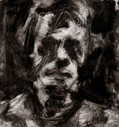 'Self Portrait 1'. Monoprint. 13 x 12.5 cm